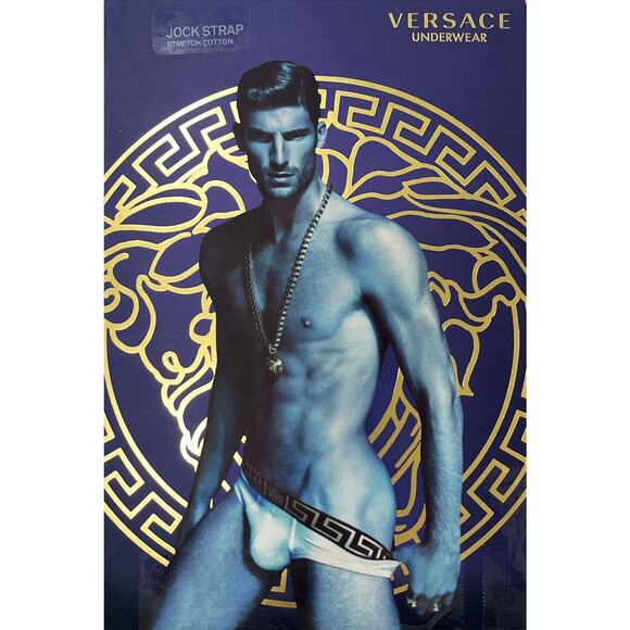M2-7 VERSACE Men's Greca Jockstrap Underwear Stretch Blue/Black Size 7/36-38/L - Picture 10 of 10